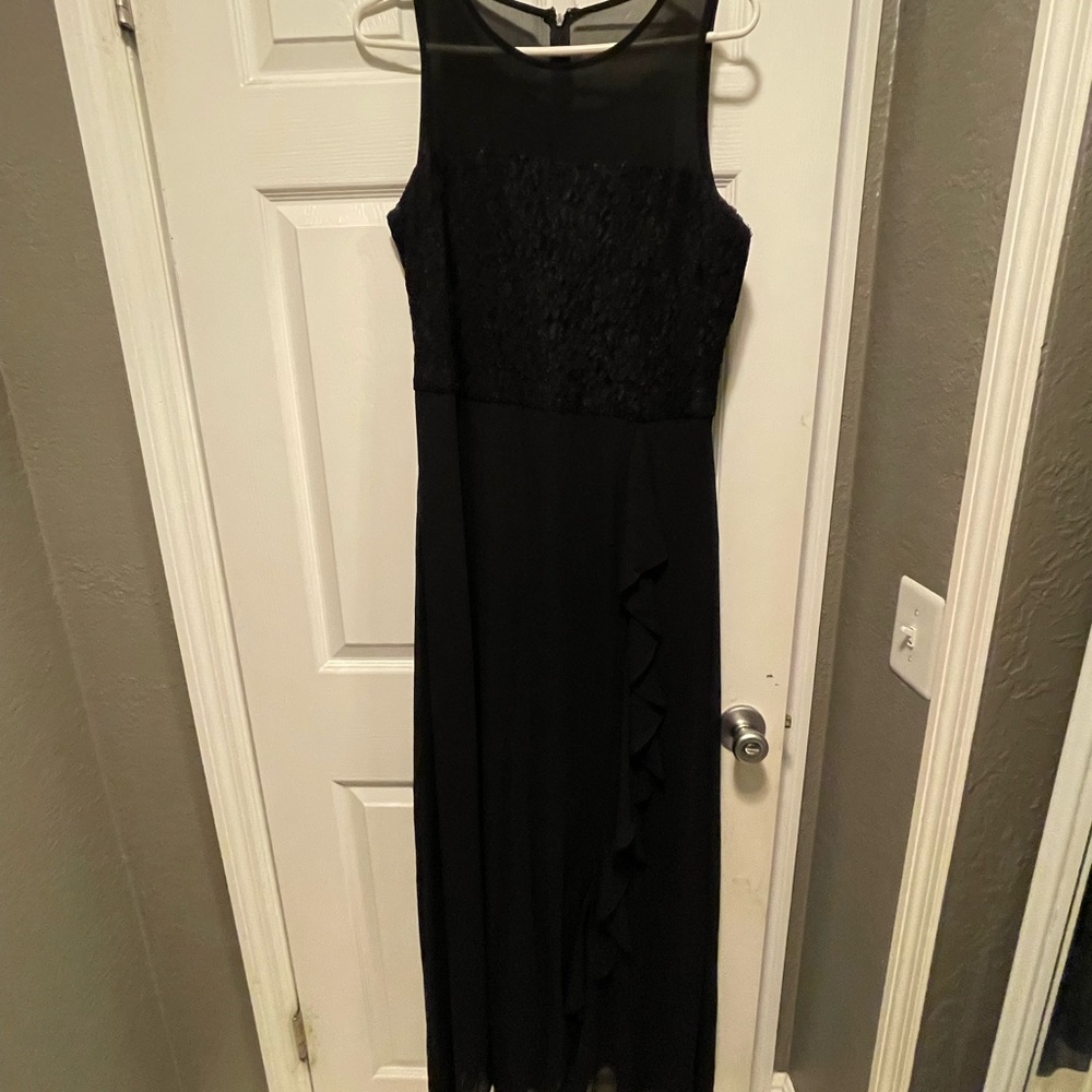 Long, sheer and sequins black dress